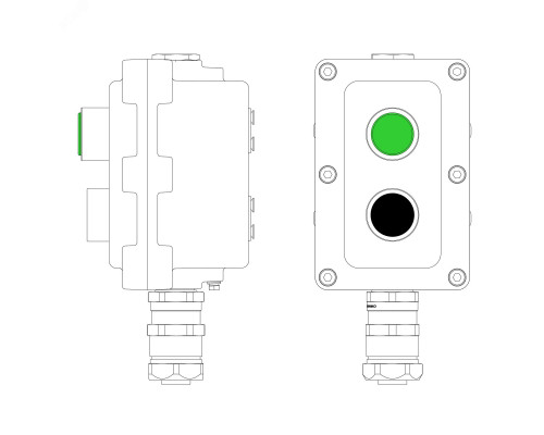 Взрывонепроницаемый пост управления из алюминия LCSD-02-B-MB-L1G(220)x1-P1B(11)x1-PBMB-KAEPM2MHK-20