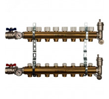 Коллектор распределительный на 8 выходов, без расходомеров, латунь