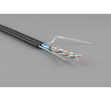 Витая пара экранированная F/UTP категория 5e 4 пары (24 AWG) одножильный (solid) с металлическим тросом внешний черный (500м)